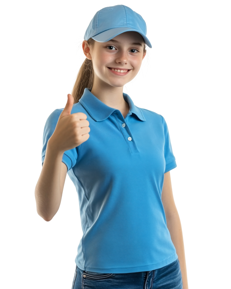 Smiling approval from a girl in uniform cap png