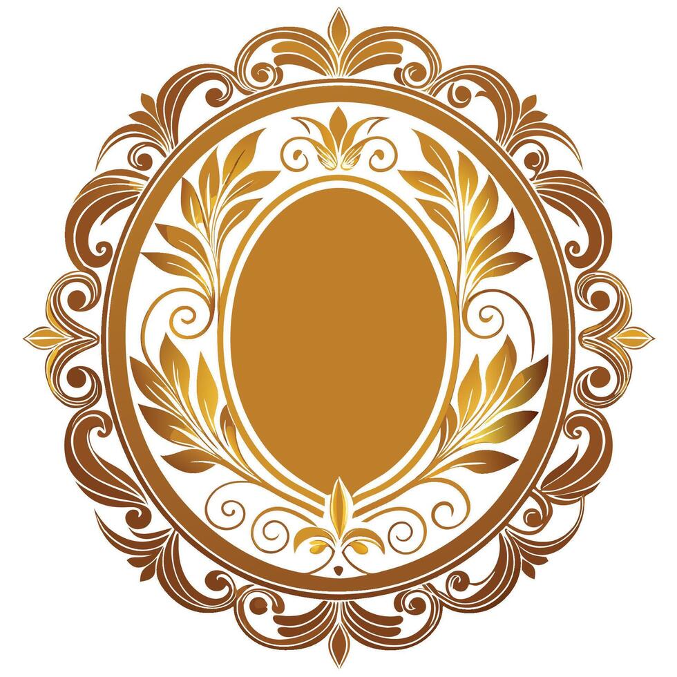 Ornate Vintage Gold Oval Frame with Intricate Laser Cut Design vector