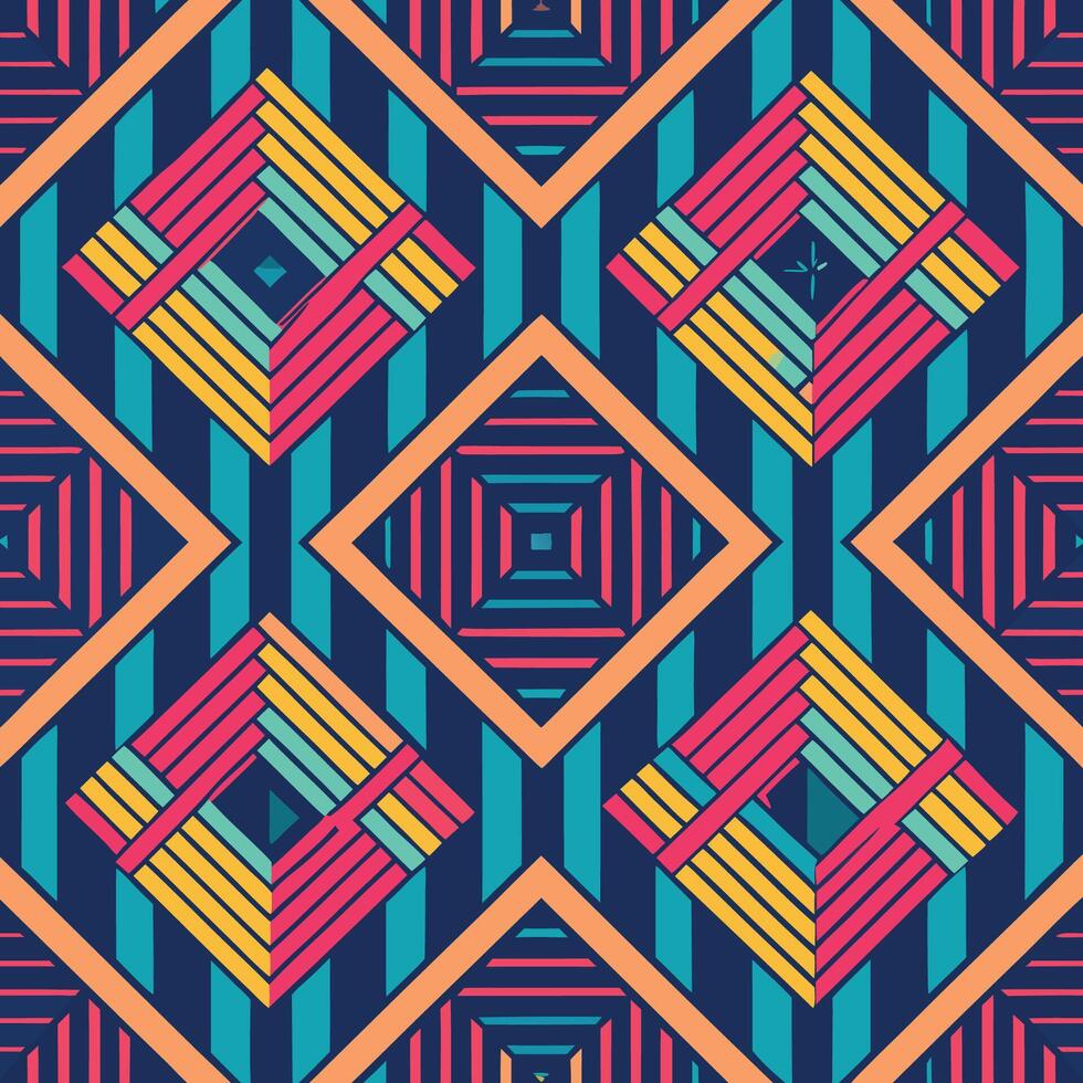 Intricate Geometric Shapes and Flowing Lines in Seamless Pattern vector