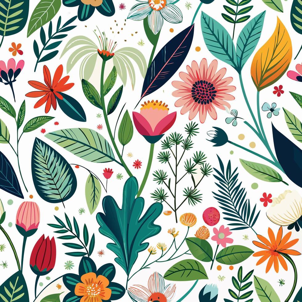 Seamless Floral Tapestry with Exotic Blooms and Verdant Foliage vector