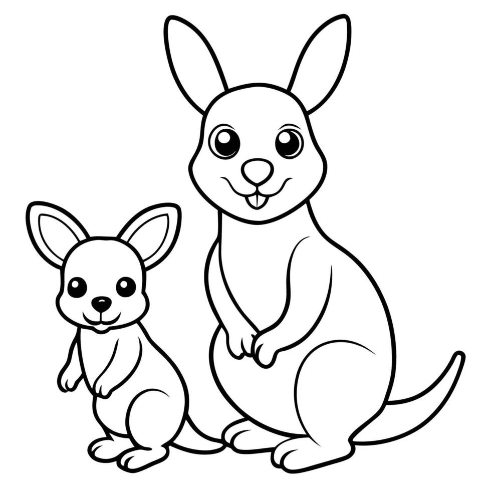 Adorable Cartoon Kangaroo and Baby with Cute Kawaii Expressions vector