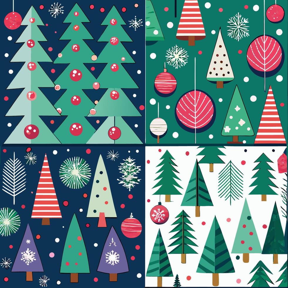 Seamless New Year s Eve Patterns with Repeating Spruce Tree Motifs vector