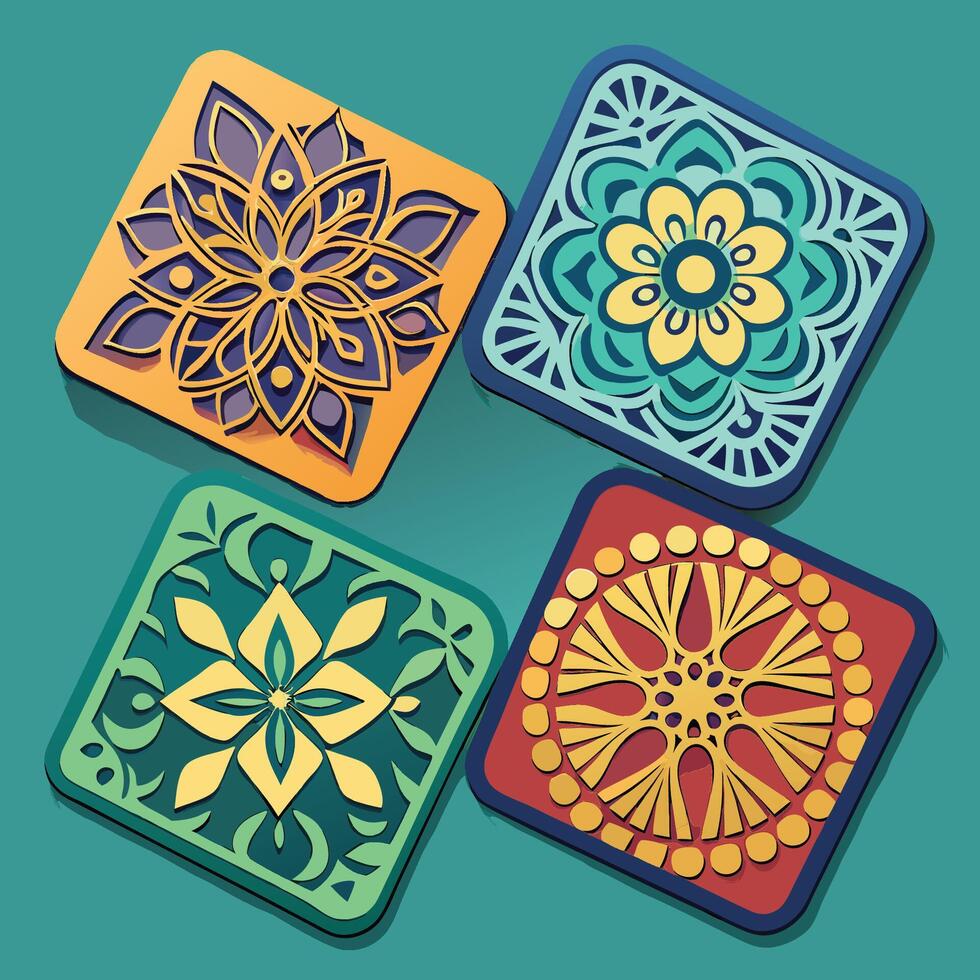 Printable Laser Cut Square Coaster Templates for DIY Home Decor and Crafts vector