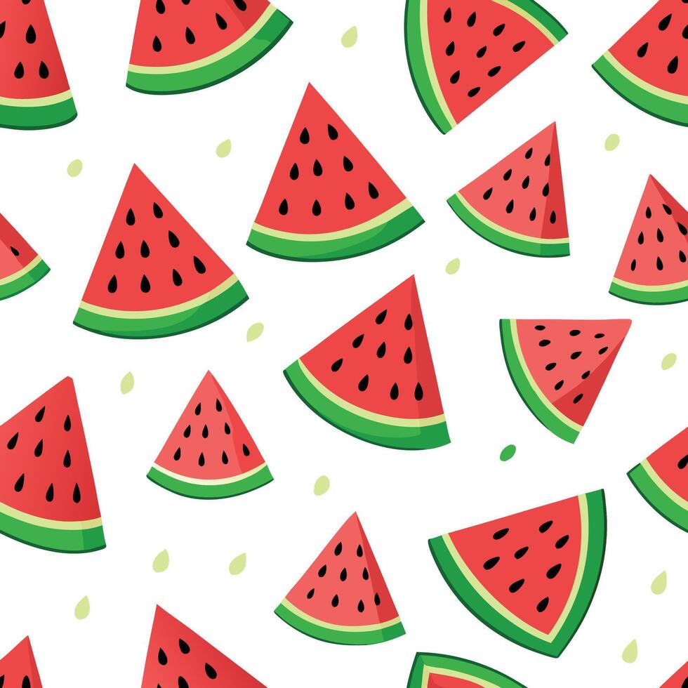 Refreshing Seamless Pattern Featuring Vibrant Watermelon Slices on a Crisp White Background vector