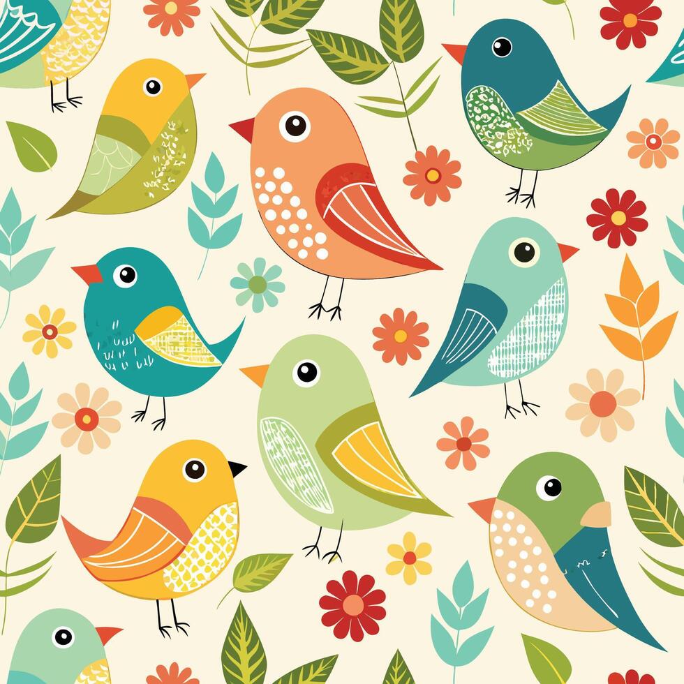 Charming Seamless Patterns Featuring Colorful and Playful Birds vector