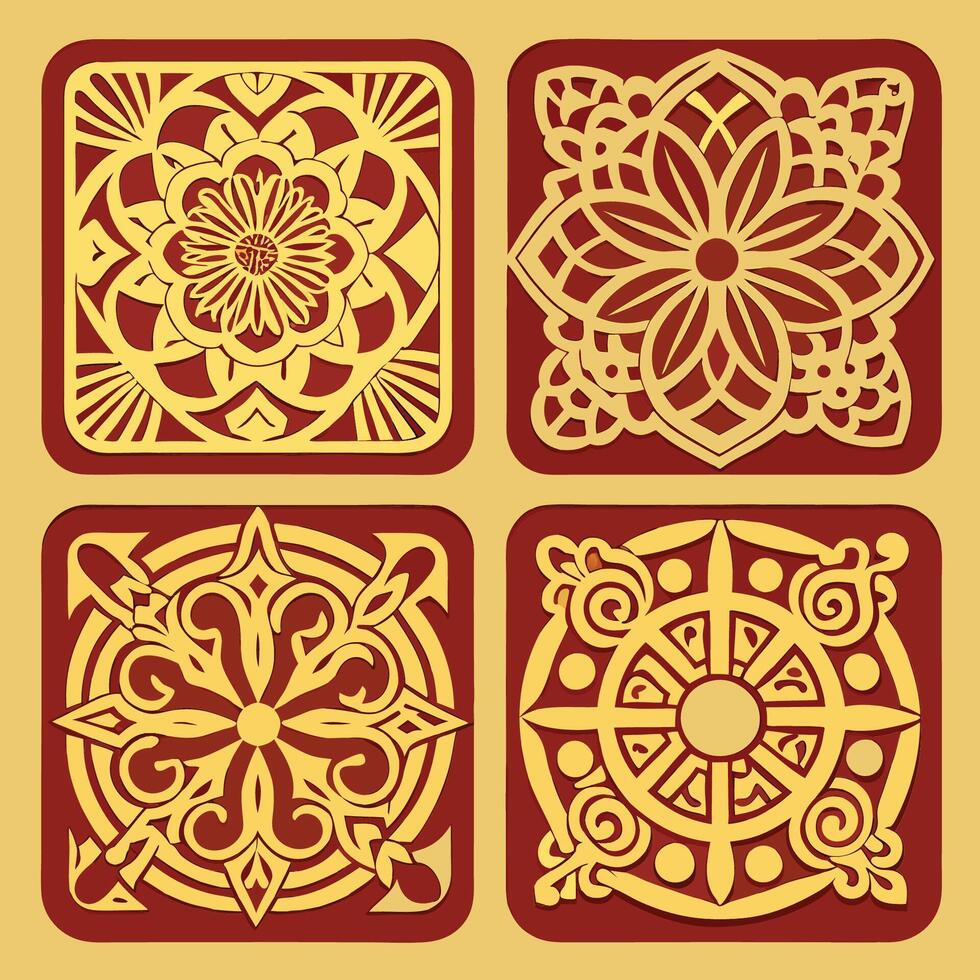 Intricate Square Ornamental Coasters Laser Cut for Home Decor vector