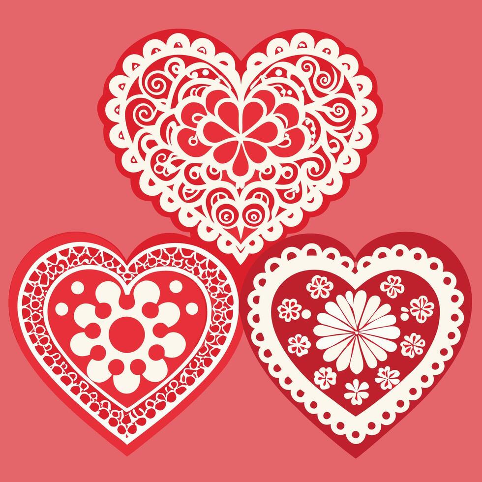 Enchanting Valentine s Day Card Collection Adorned with Delicate Lace Heart Patterns vector