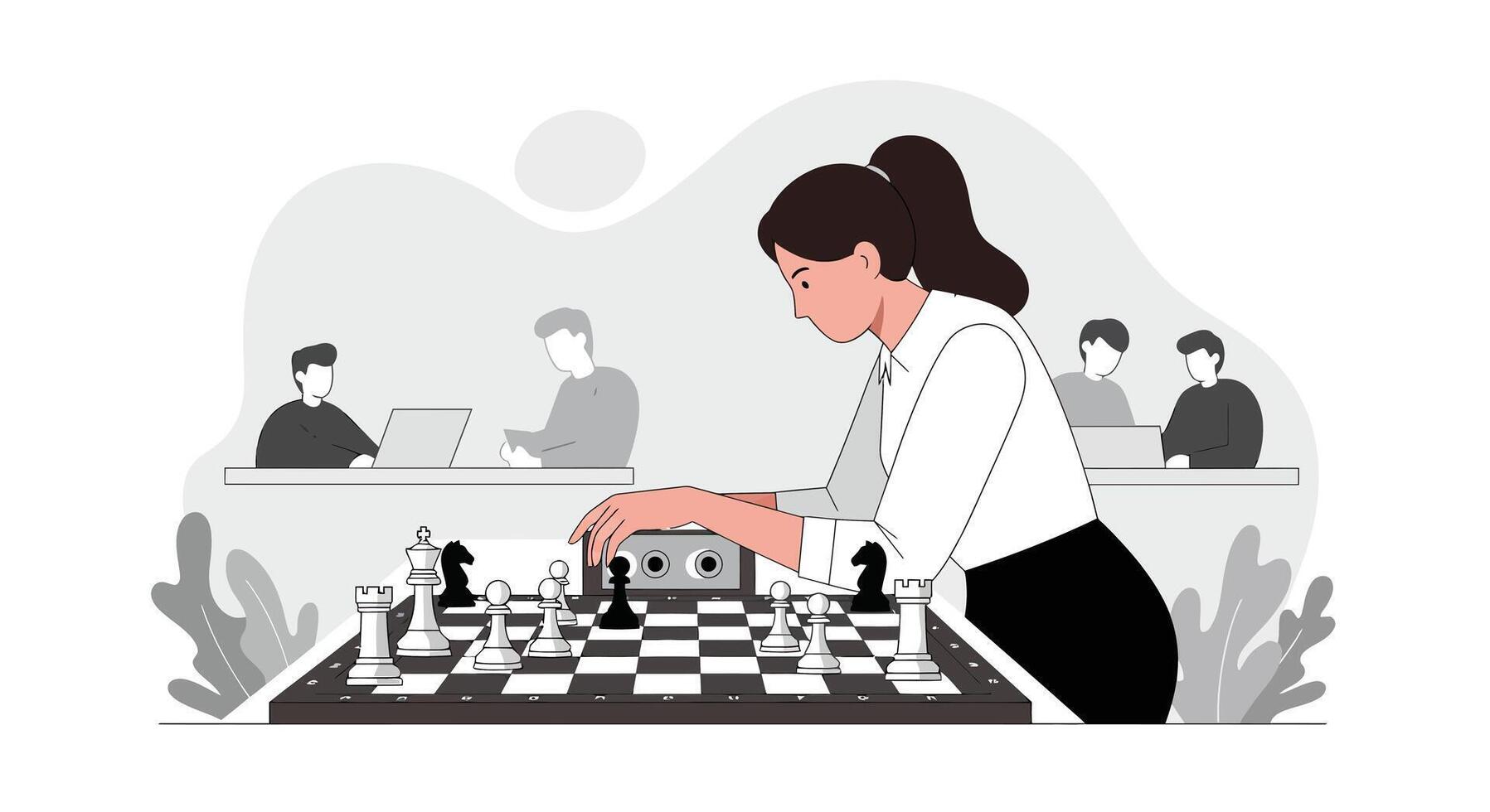 Chess player focusing on strategy in a minimalistic style aimotion illustration vector