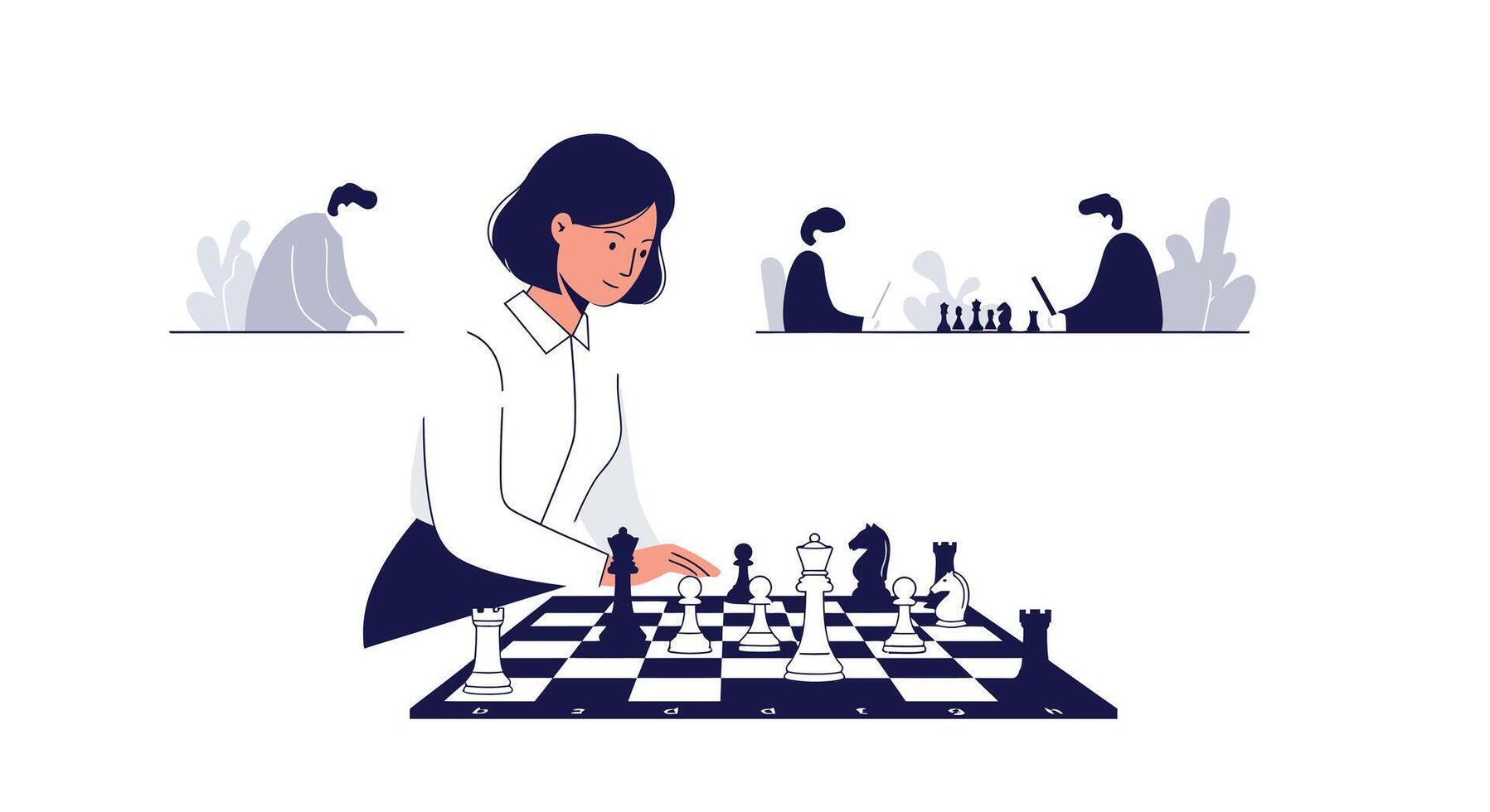 Chess player making strategic moves in minimal flat aimotion illustration vector