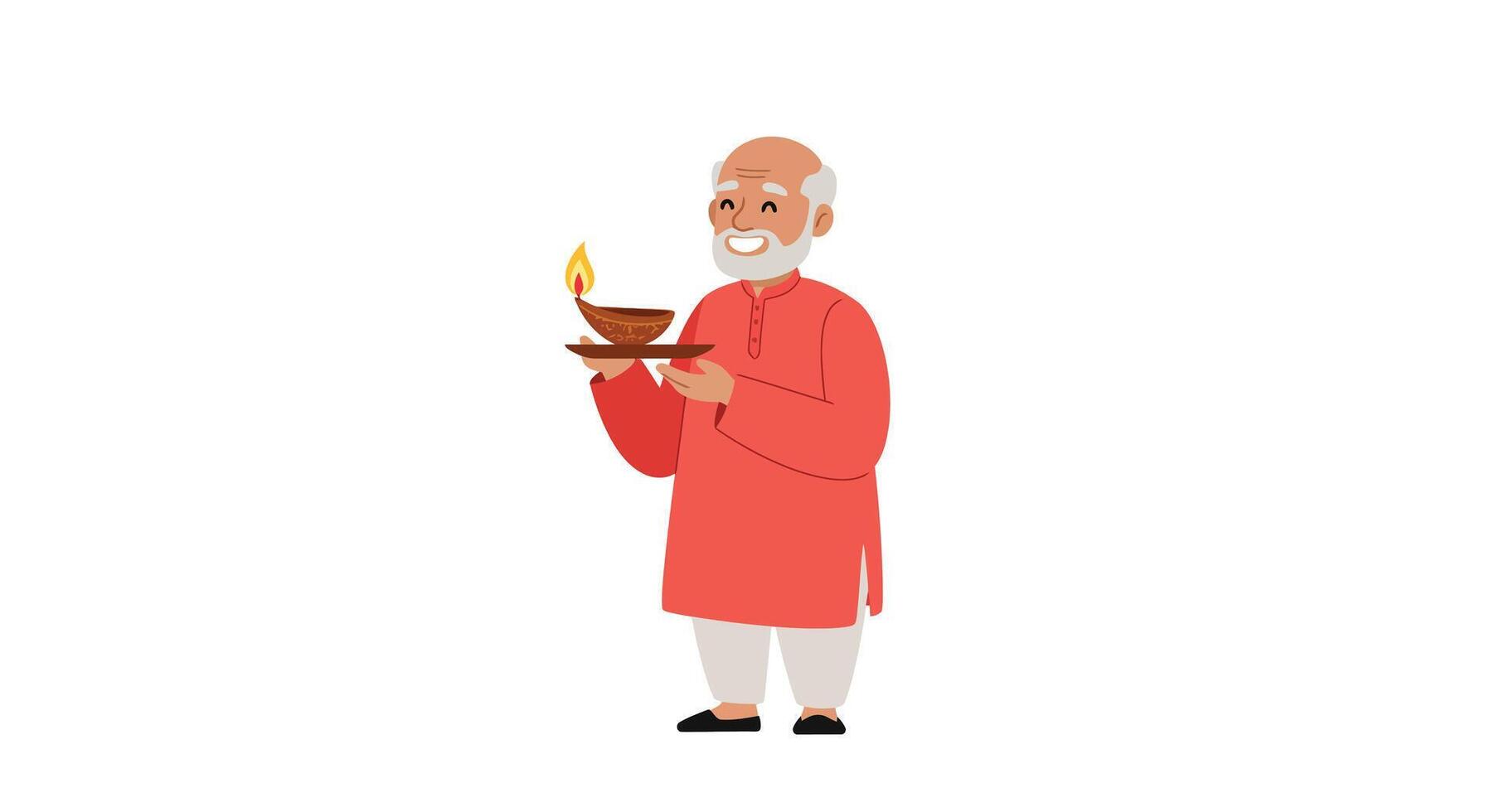 Elderly man holding a traditional lamp in a flat aimotion art style vector