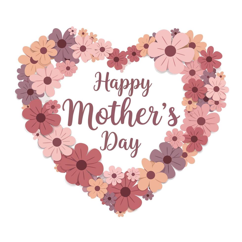 Heart-shaped floral arrangement design in soft colors featuring Mothers Day greeting art vector