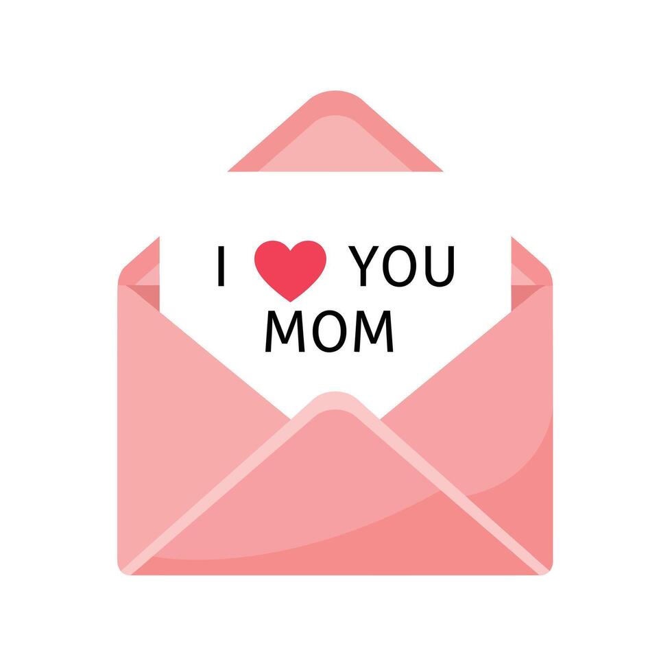 Cute envelope with heart message for mom in flat illustration vector