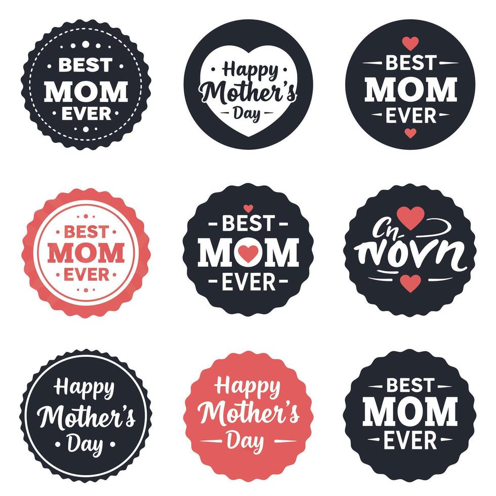 Best Mom Ever Circle Badge Designs in Flat Art Style vector