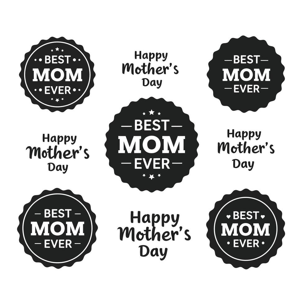 Black badge designs celebrating Mothers Day in a flat illustration style vector