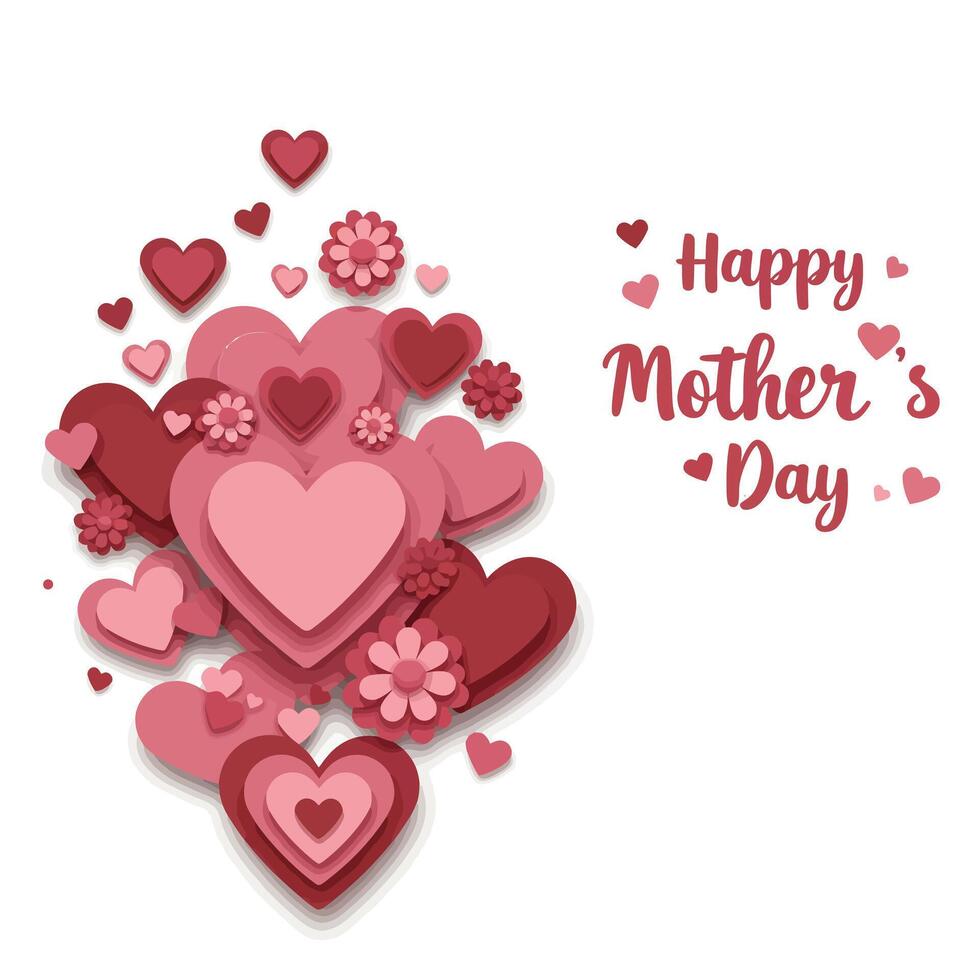 Heart shapes and flowers in a colorful flat design for Mothers Day illustration vector
