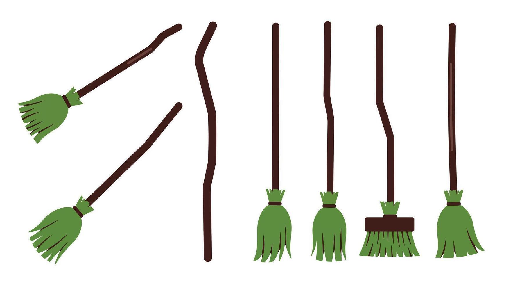 Broomstick transformation in flat style showcasing various shapes and sizes illustration vector