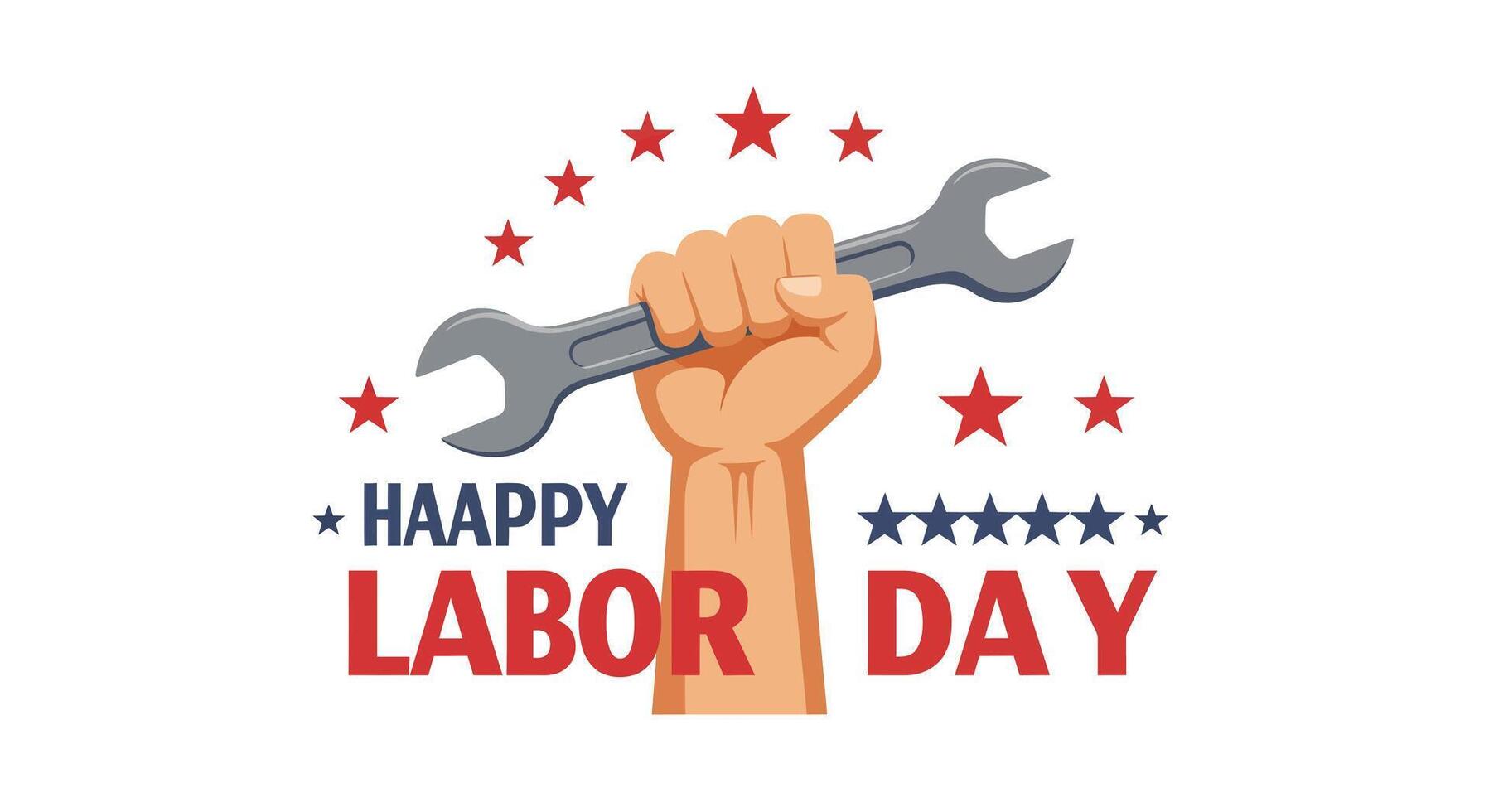 Strong fist holding wrench in flat design for Labor Day illustration vector