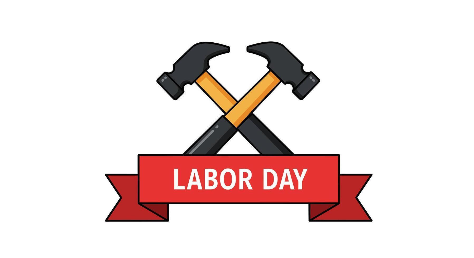 Labor Day celebration with crossed hammers and banner in flat art style vector