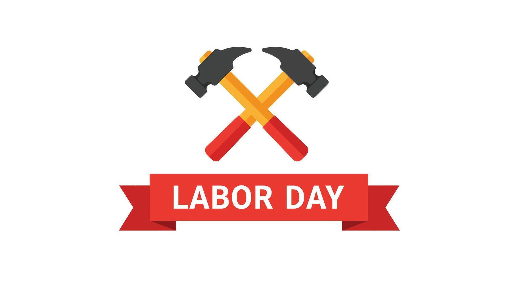Labor Day celebration with crossed hammers and ribbon in flat art style vector
