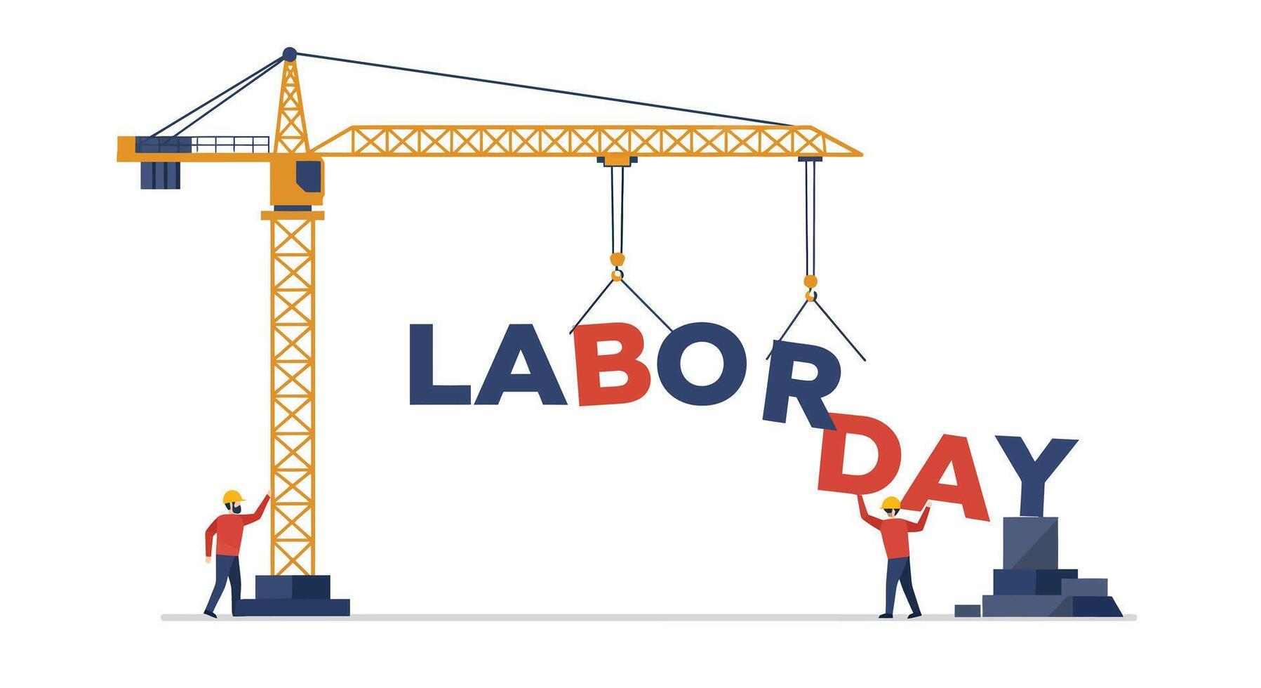 Construction workers assembling Labor Day letters in flat art style vector