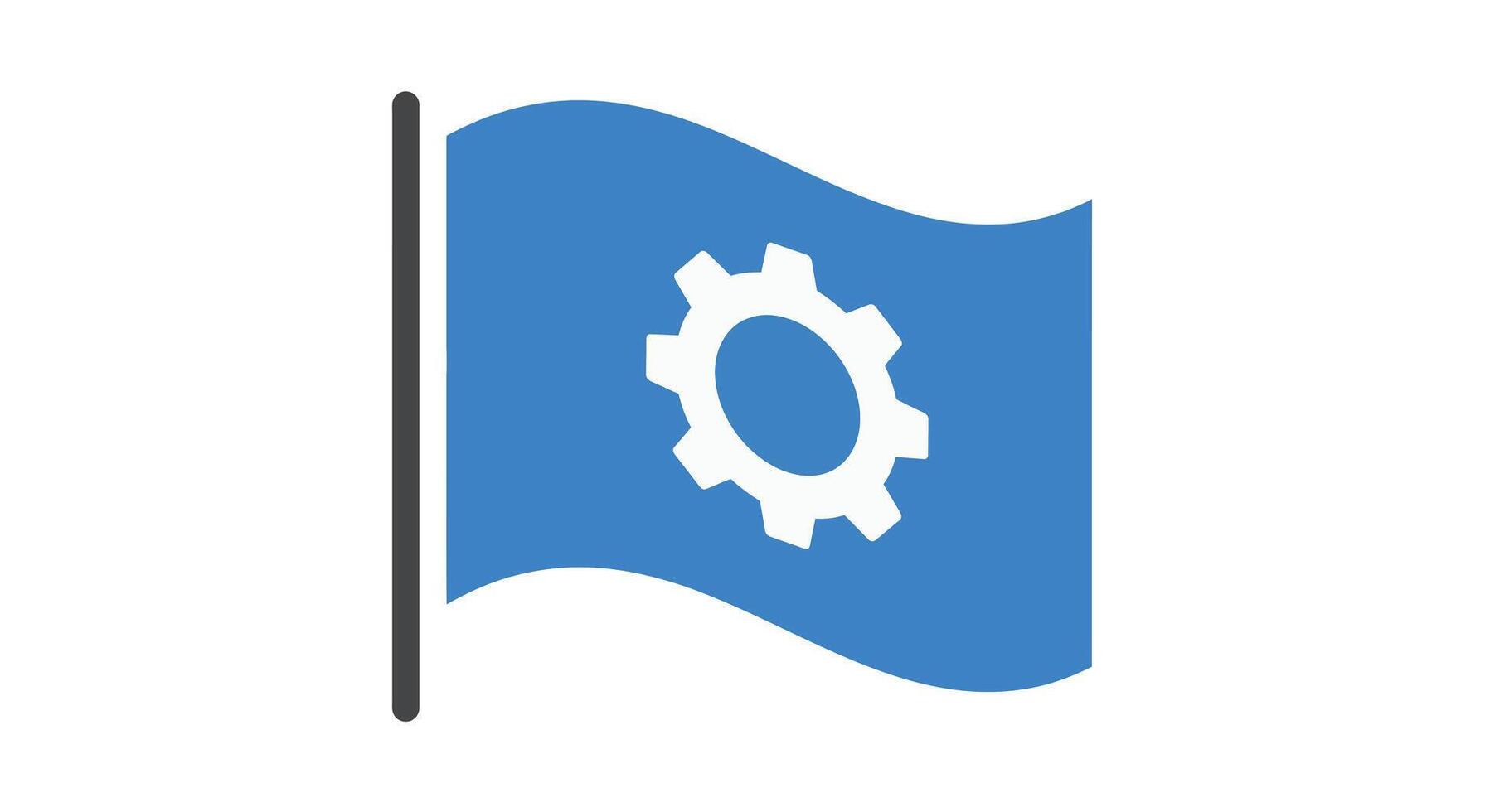 Gear symbol on a blue flag in flat design art vector