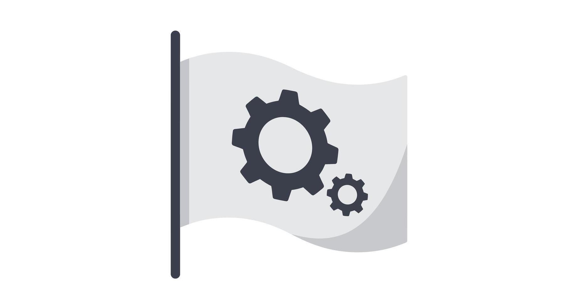 Gear icons transitioning on a flag in a minimal flat illustration vector