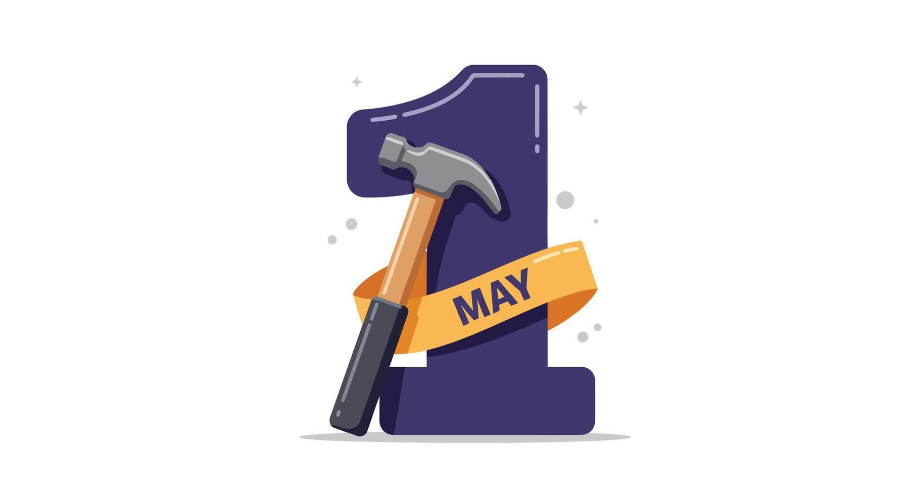 Hammer and number one design in flat style for May Day illustration vector