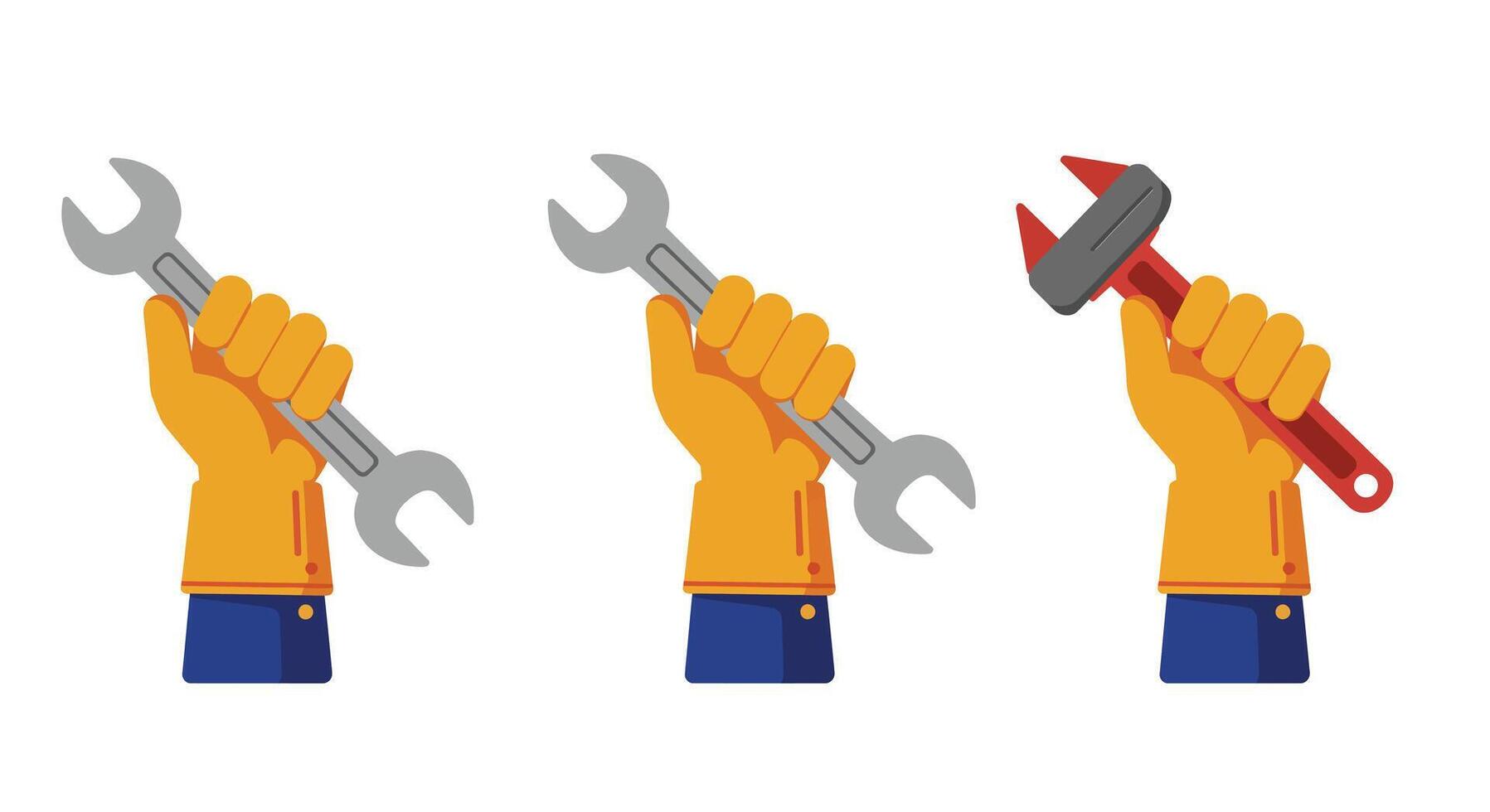 Hand holding tools in sequence detailed illustration showcasing wrench and adjustable pliers art vector