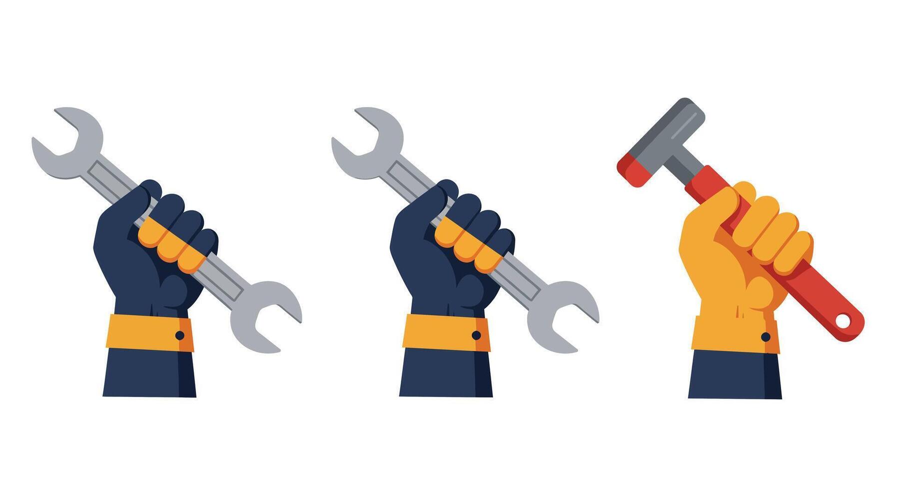 Hand holding wrench transforming into hammer in flat art vector