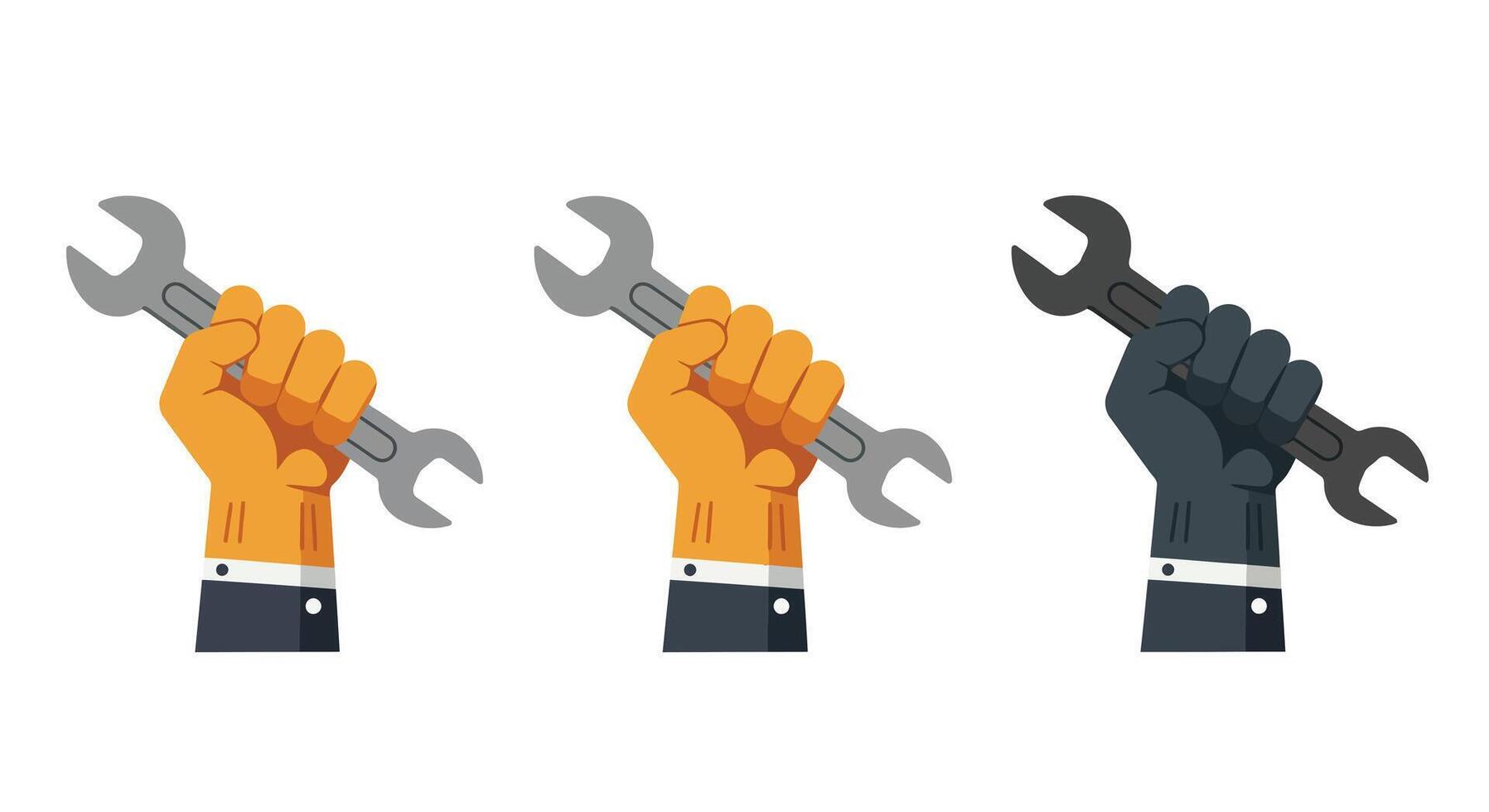 Hands Holding Wrenches in Different Colors and Styles Flat Art vector