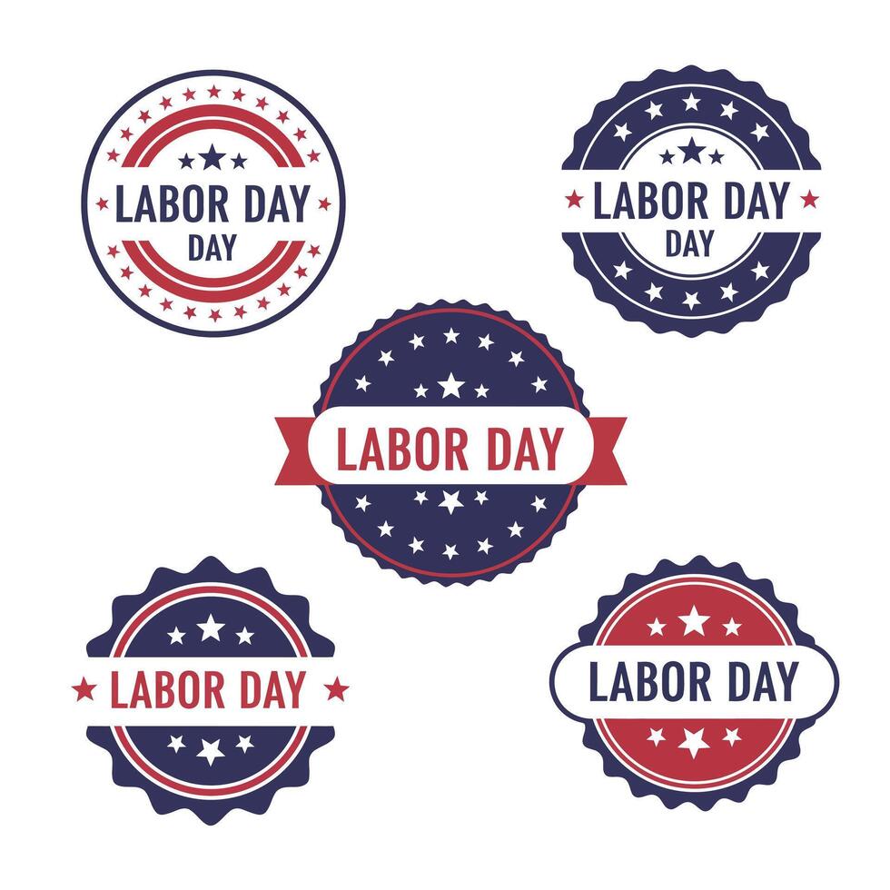 Labor Day themed badges in a flat and colorful illustration style vector
