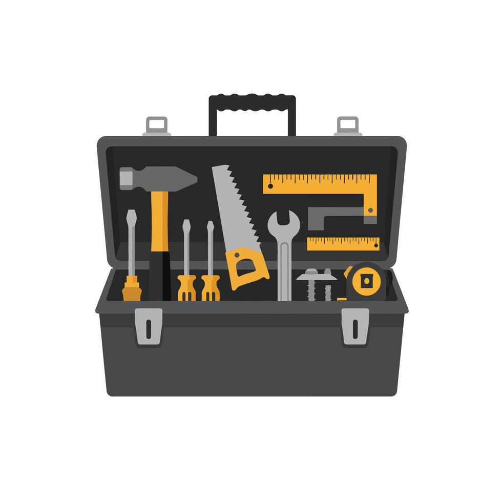 Toolbox filled with various tools in flat design art 2 vector