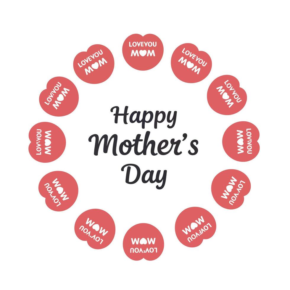 Circular design featuring love messages and Mothers Day greeting in modern flat illustration vector