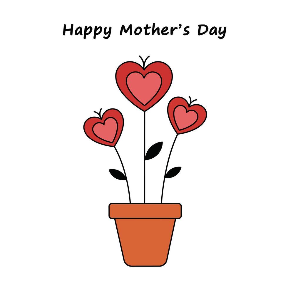Heart-shaped flowers in a pot with flat design style art vector