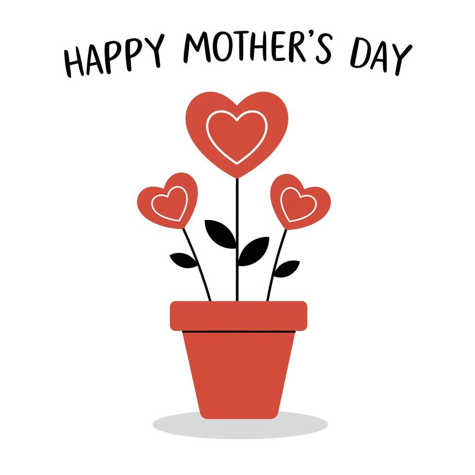 Heart-shaped flowers in a pot with a minimal design for Mothers Day art vector