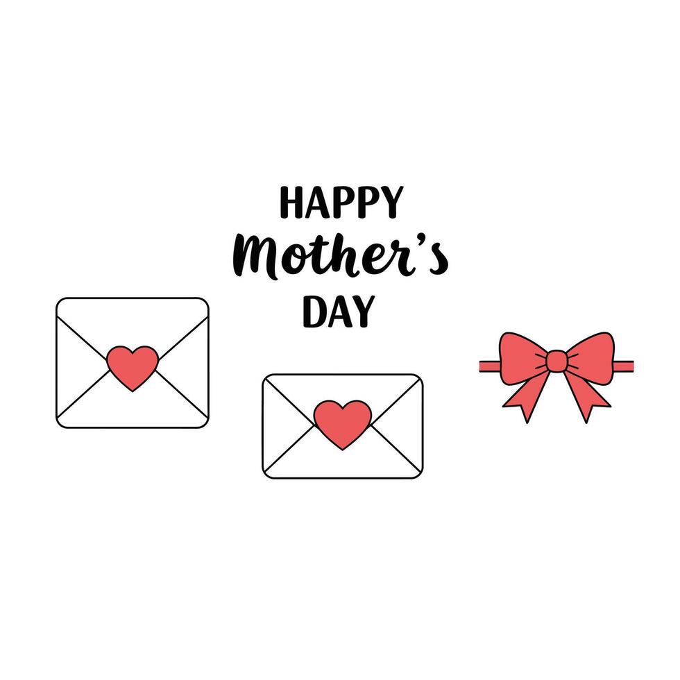Heartfelt greeting cards and a bow in flat illustration style vector