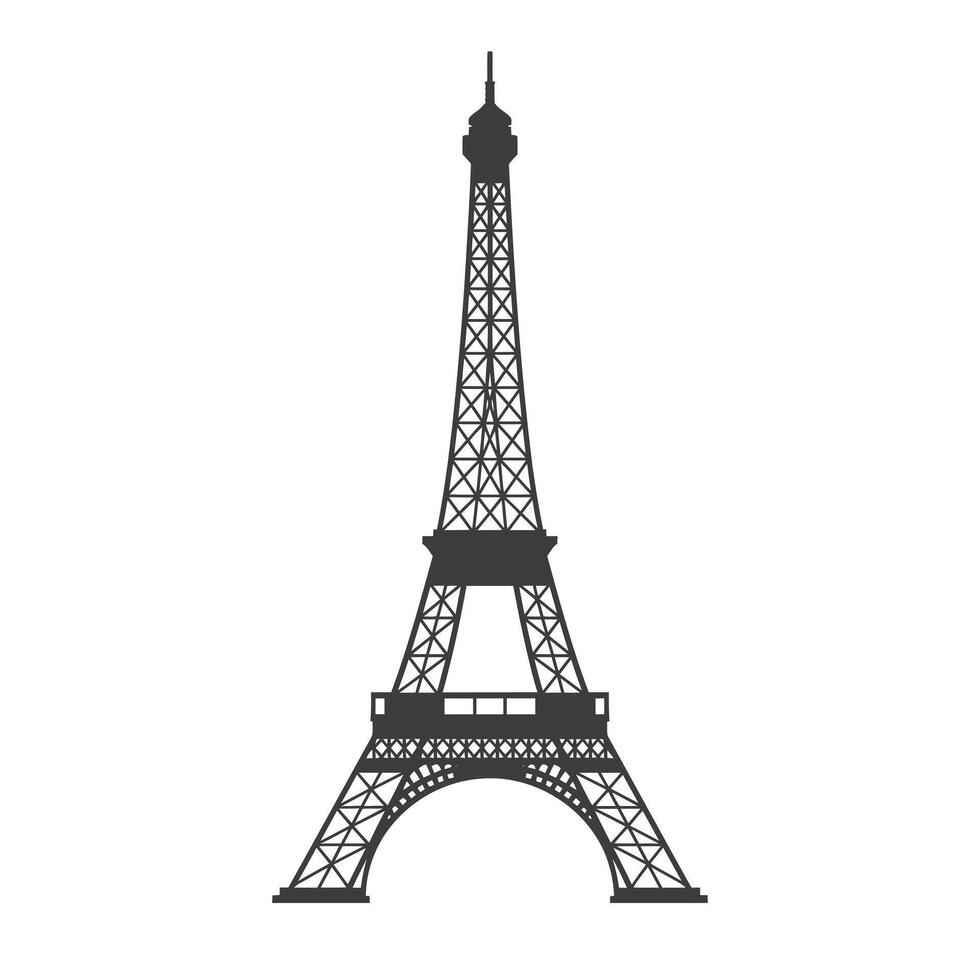 Eiffel Tower silhouette in flat design style showcasing iconic architectural elements art vector