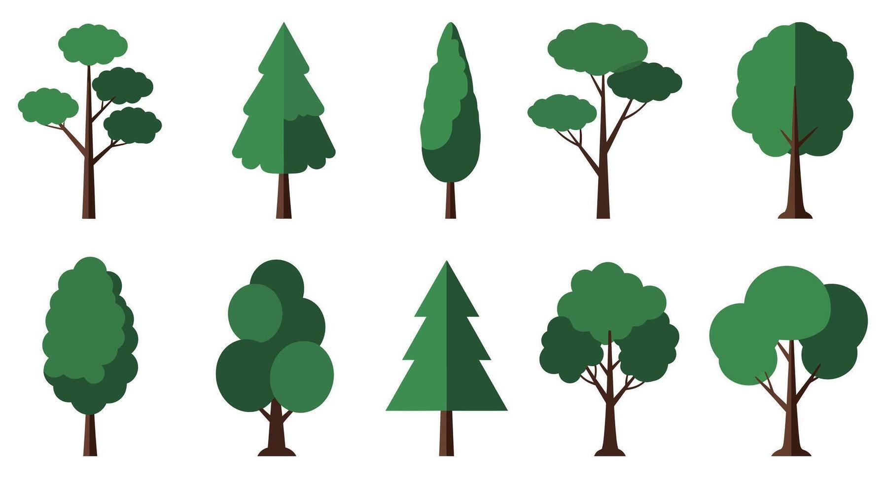 Variety of Trees Illustrated in Flat Design Style Art vector