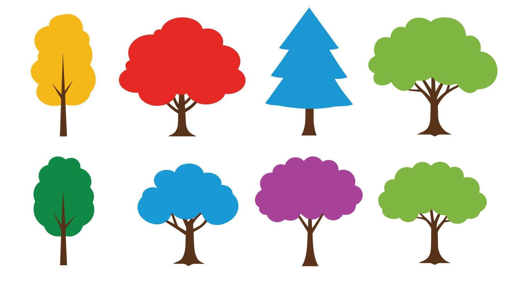 Colorful tree shapes in flat design style showcasing seasonal variations illustration vector