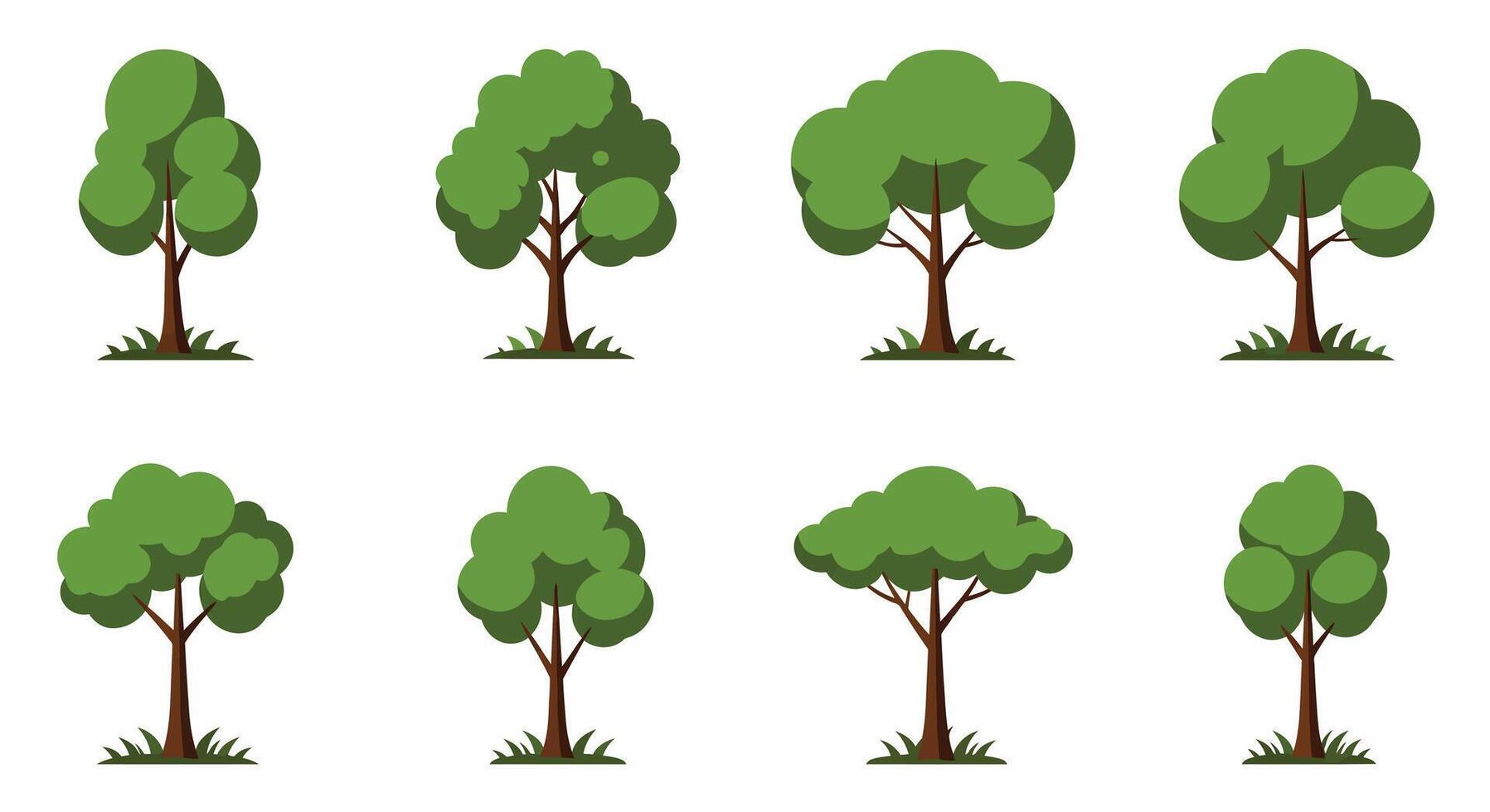 Different types of trees illustrated in flat style art vector