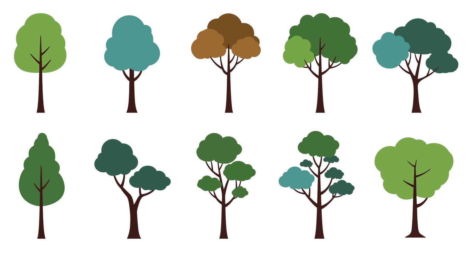 Different styles of trees in flat design showcasing seasonal changes illustration vector