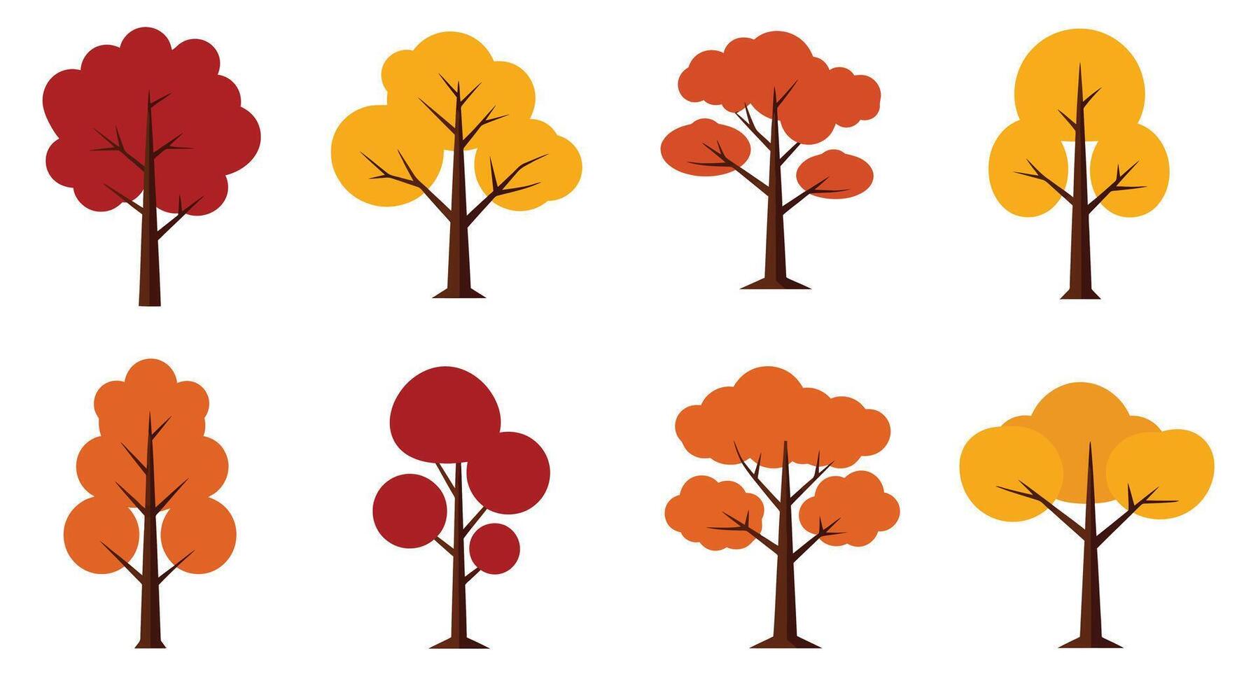 Colorful tree designs changing through seasons in flat art vector