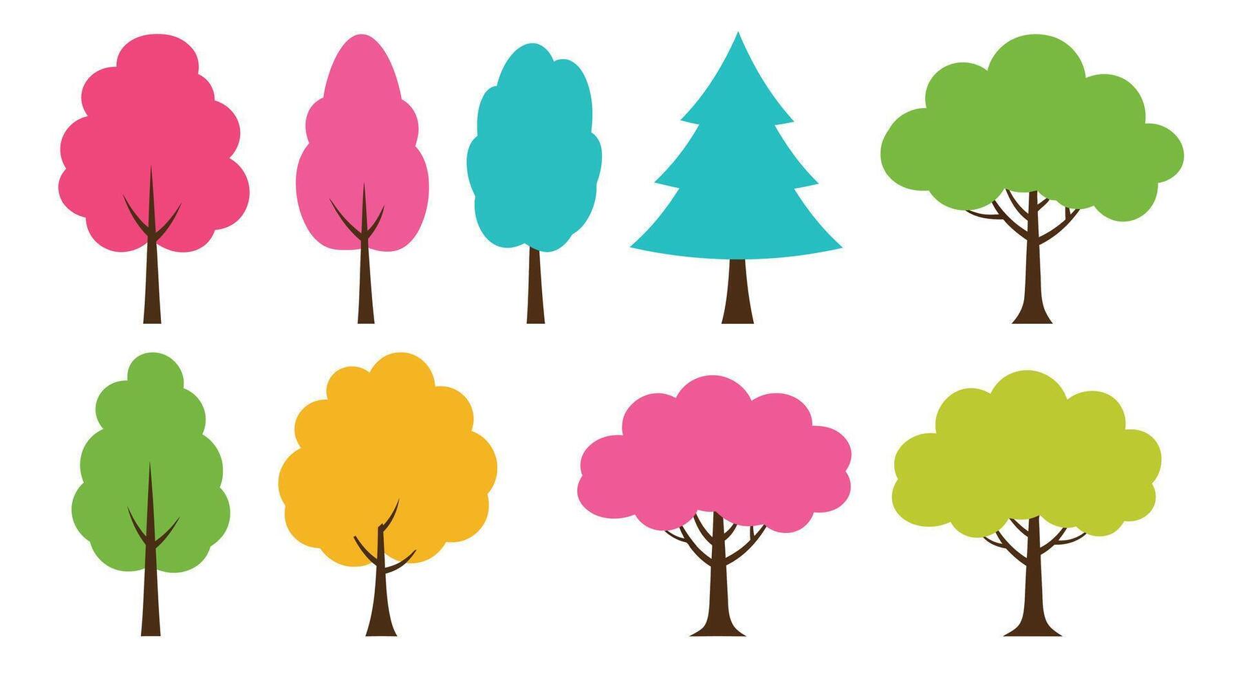 Colorful tree designs featuring various shapes in flat style art 2 vector