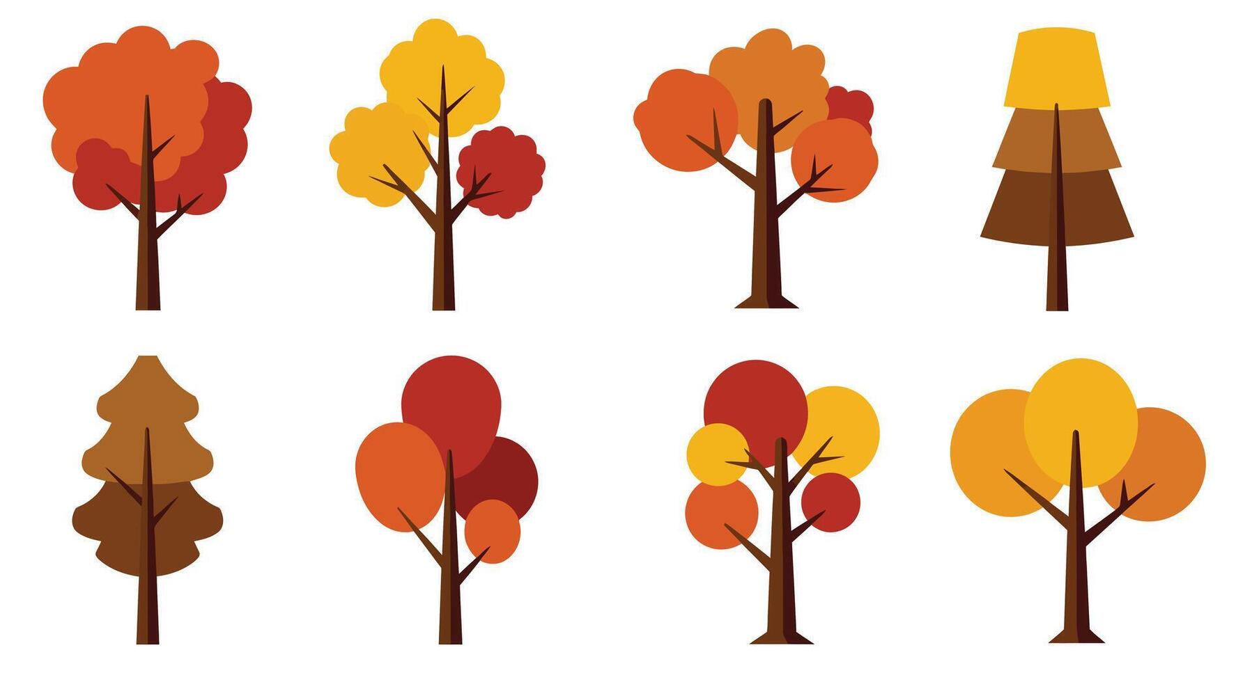 Colorful autumn trees in flat design style showcasing seasonal changes illustration vector