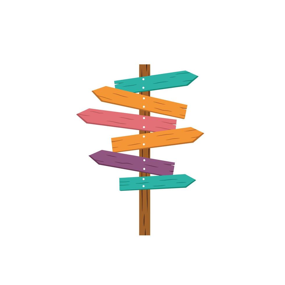 Colorful directional signpost with multiple arrows pointing in various directions vector