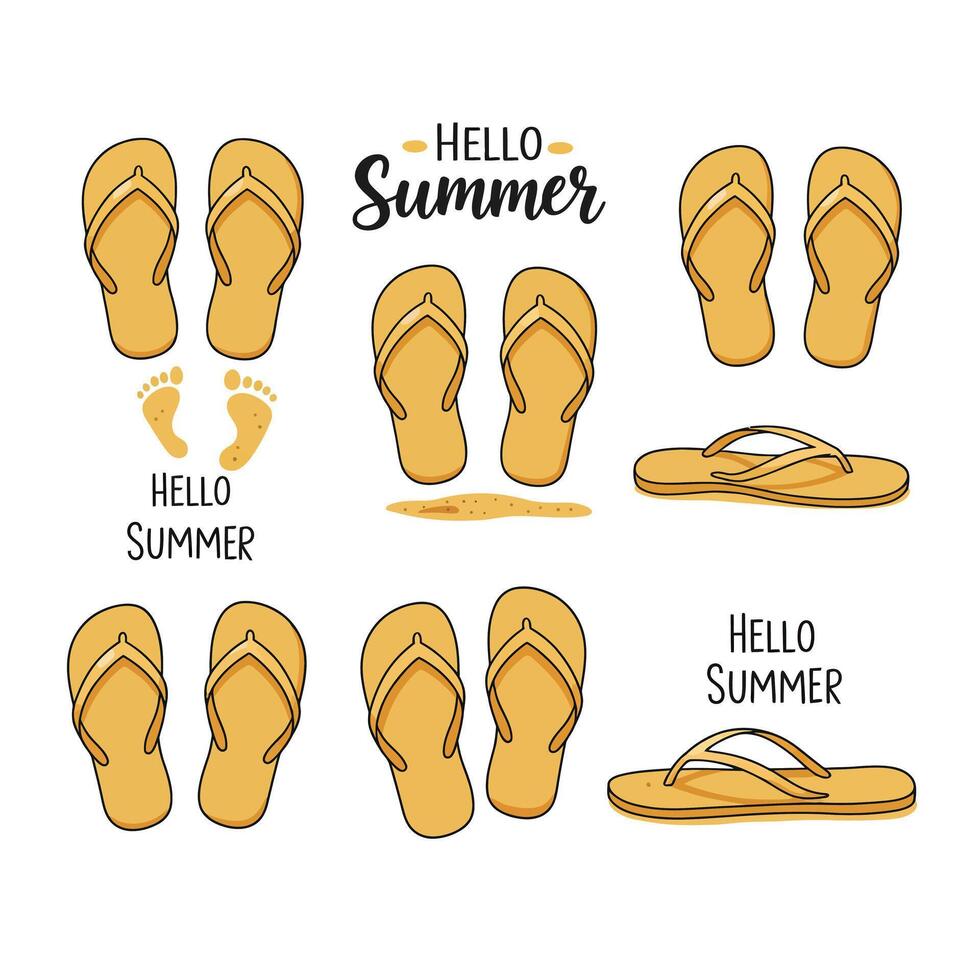 Colorful flip flops and footprints with summer greeting in a fun, playful design vector