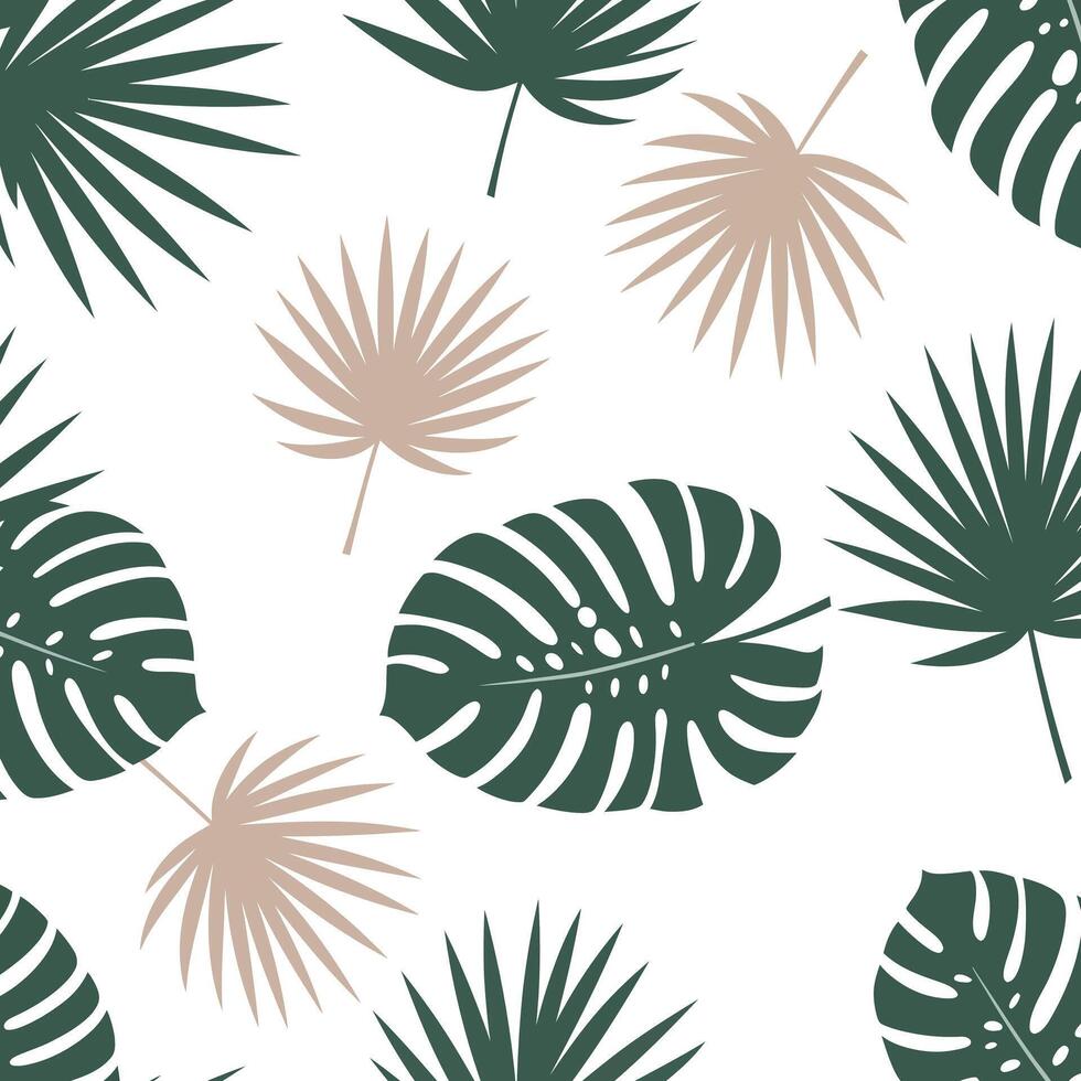 Tropical leaf pattern design featuring various palm leaves on a light background vector
