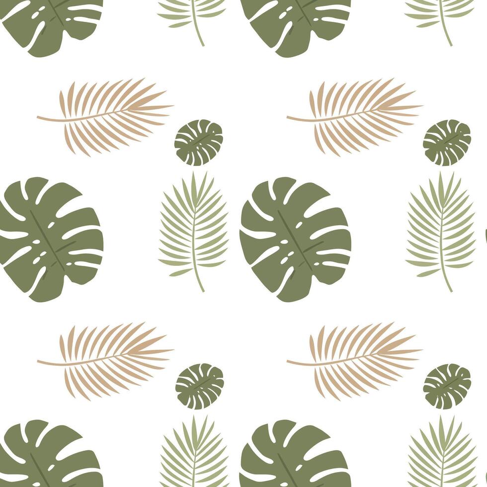 Leafy pattern featuring various tropical plants on a white background vector