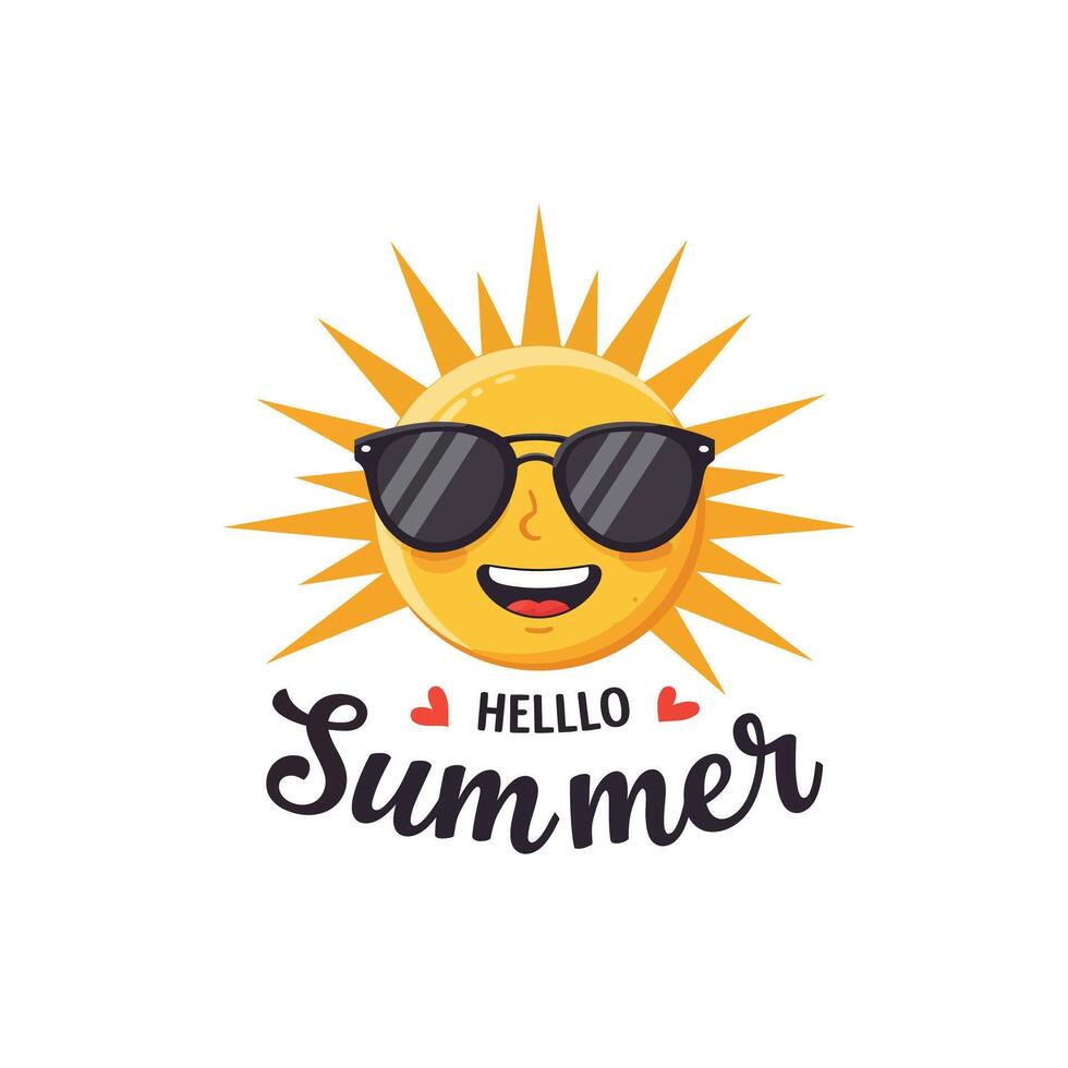 Cheerful sun character wearing sunglasses with a greeting for summer season vector