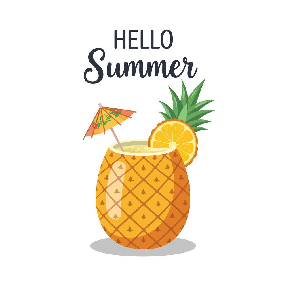 Refreshing summer drink served in a pineapple with umbrella and citrus garnish vector